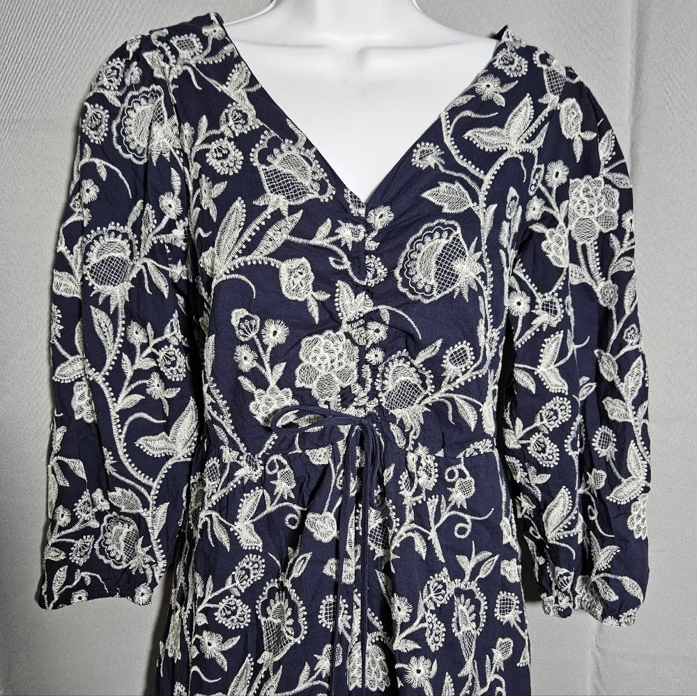 Soft Surroundings Tilda Whimsy Floral Navy Embroidered Boho Tiered Midi Sz M - Picture 6 of 11